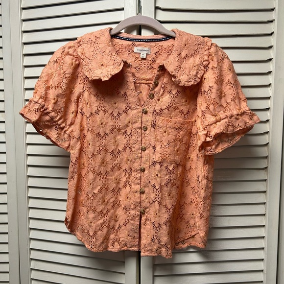 NWOT Pilcro Peach Lace Blouse - Picture 3 of 4